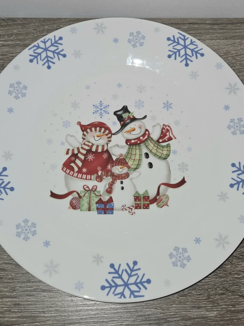 Jolly Snowmen Snowflake Dinner Plate Dolengorp Stoneware White Blue 10